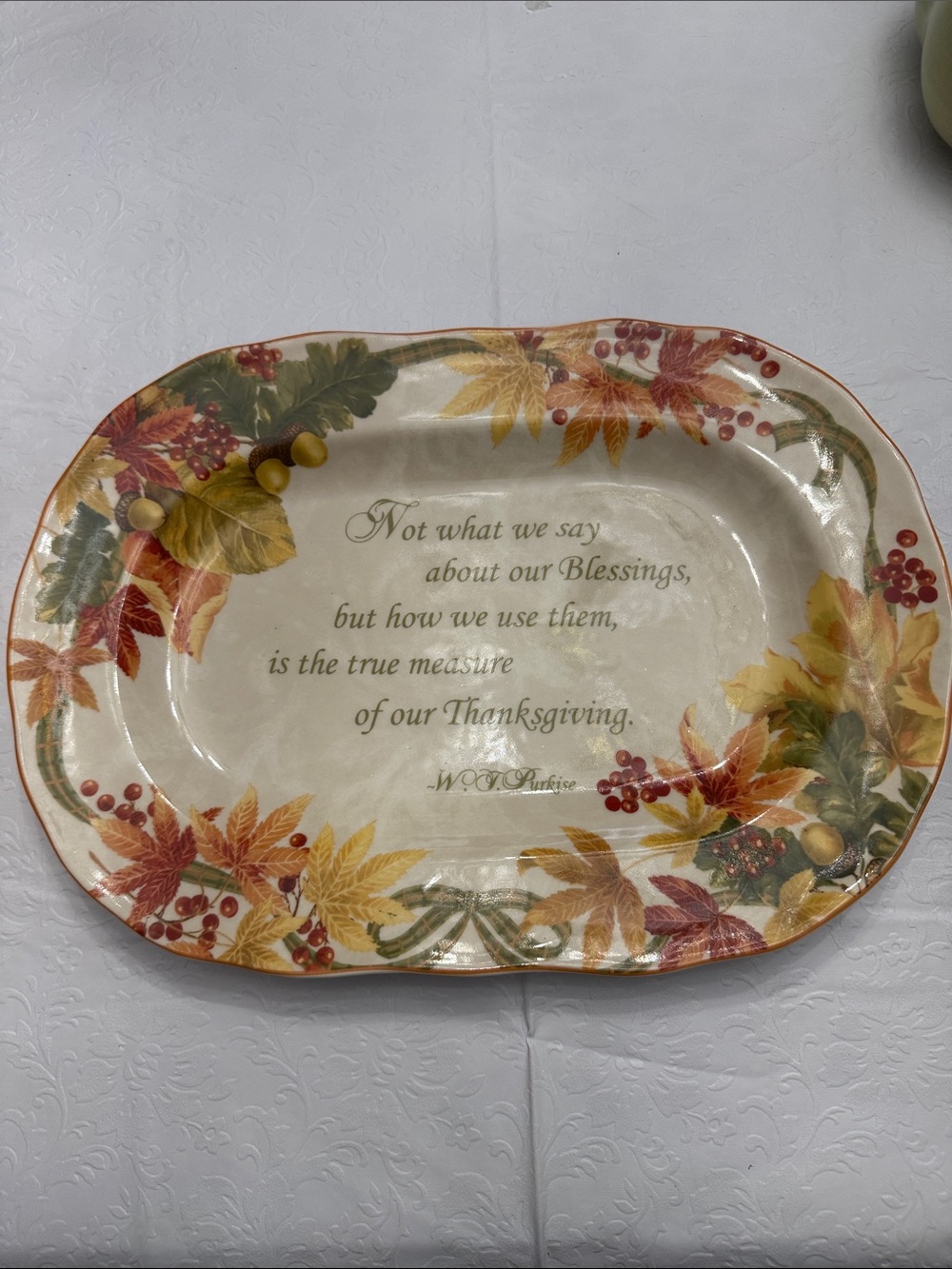 NWT Thanksgiving Harvest Decorative Serving Platter - Cream with Autumn Leaves